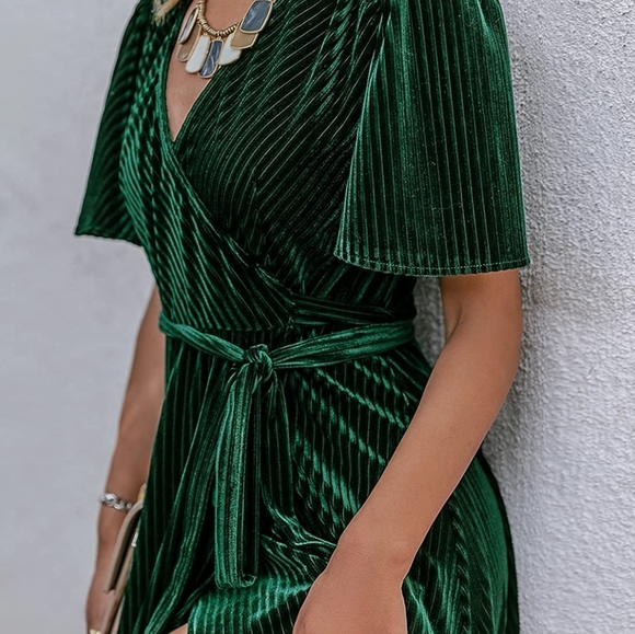 Green Velvet Wrap Dress - Picture 4 of 4